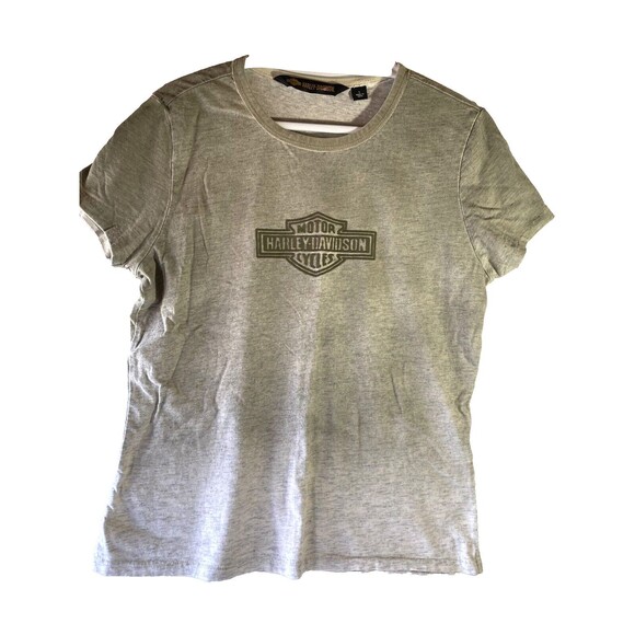 Harley Davidson Womens Shirt Sz L Milwaukee Raised Lettering Back w Studs Green - Picture 1 of 3